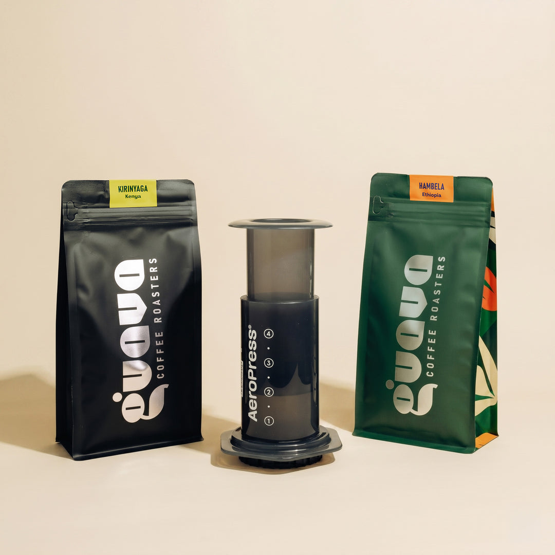 pachet aparat aeropress cu 2 cafele de specialitate