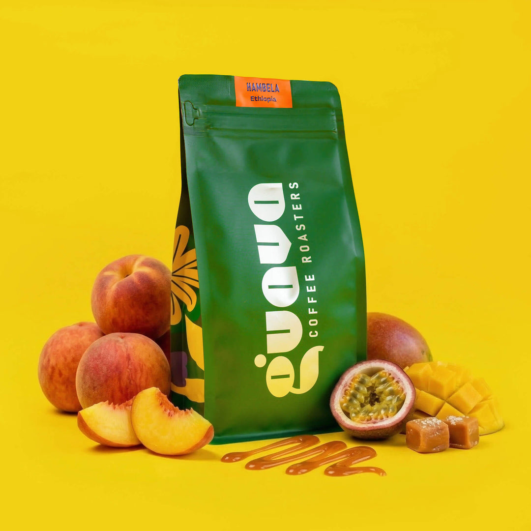cafea de specialitate ethiopia hambela guava coffee roasters cu note de piersica, fructe exotice si caramel