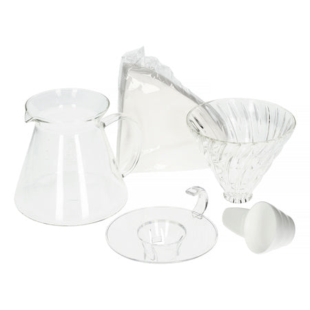 Kit Hario V60 - Set preparare cafea filtru V60, Sticla, Transparent